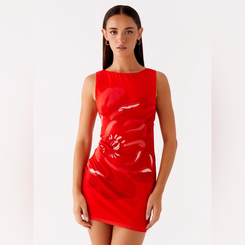 Peppermayo Bright Red Gloss Floral Mini Dress